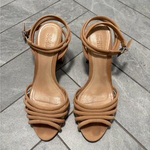 SCHUTZ Tan/Light Pink Suede Strappy Heels